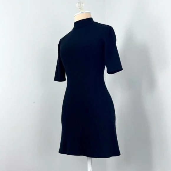 Reformation Ribbed Mock Neck 3/4 Sleeve Black Mini Dress XS/S - Picture 4 of 5
